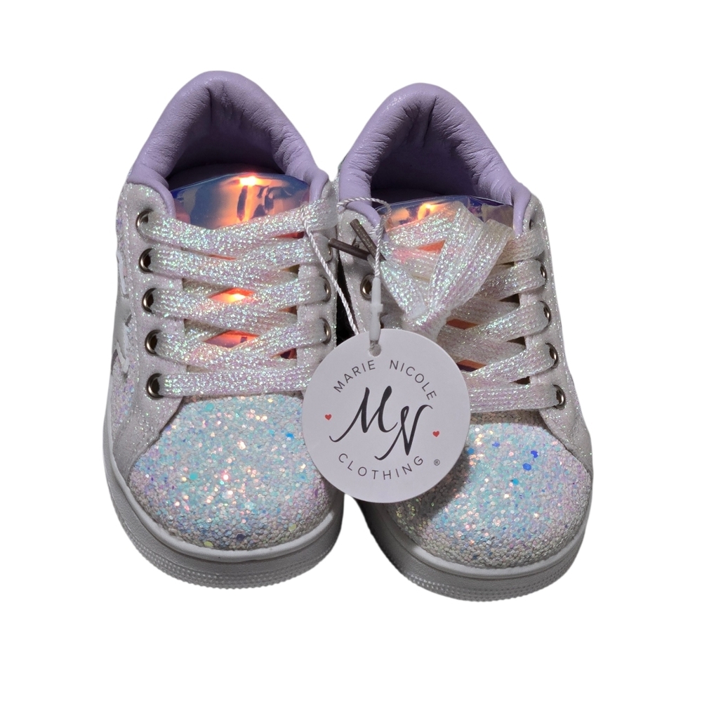 Marie Nicole Kids' Glitter Lace-Up Sneakers in Lavender